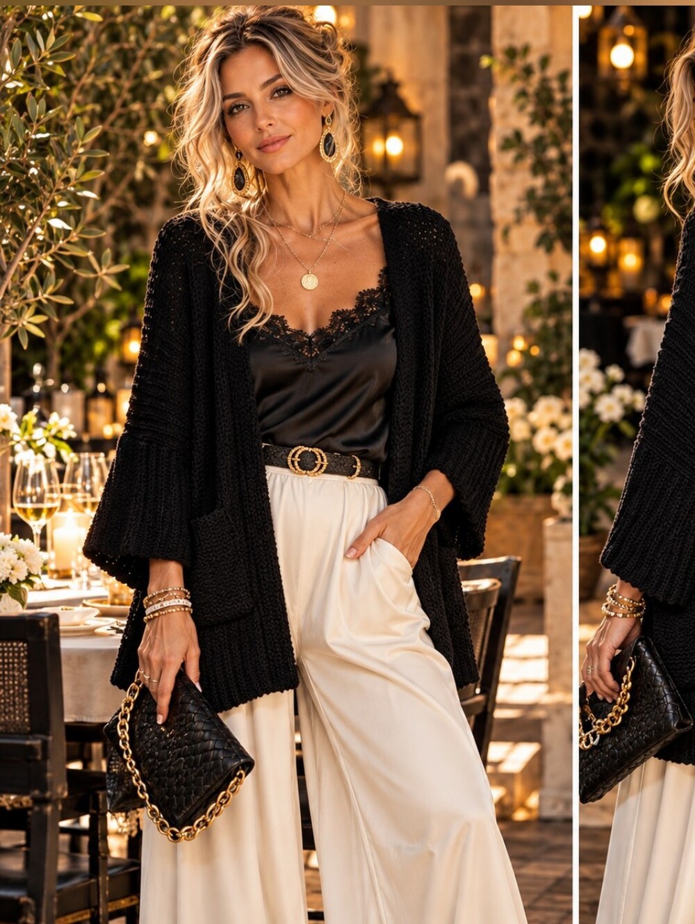 090 Oversized Open Front Knit Cardigan Sweater Pockets Boho Relaxed Fit